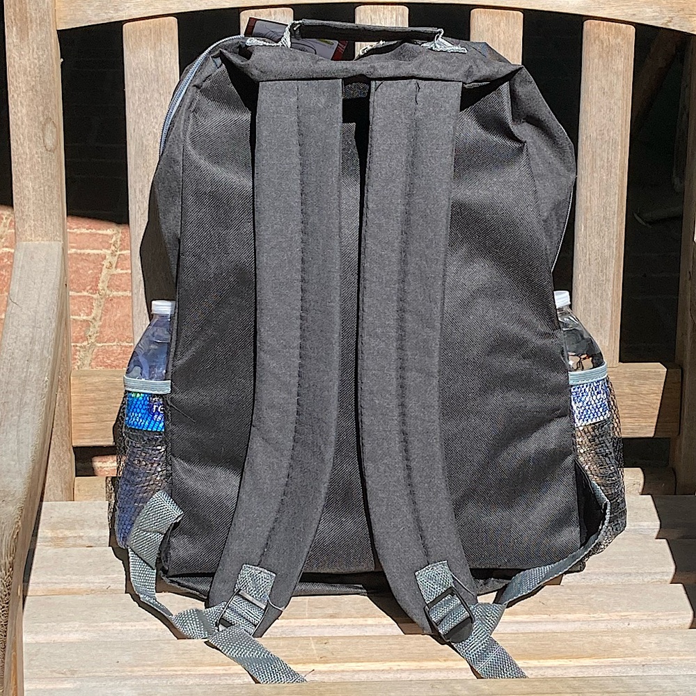 Black Backpack with Red Grey Trim Side Mesh Pockets Unisex New - Picture 4 of 9